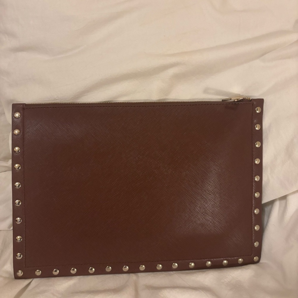 White House Black Market Brown Wristlet – Gold-Tone Accents, Excellent Condition